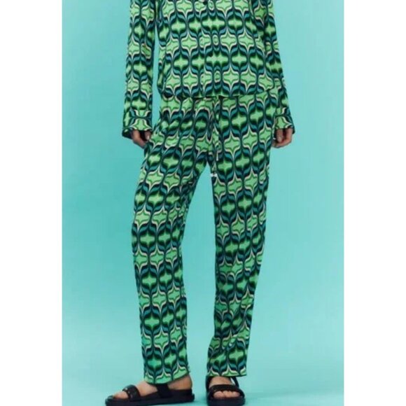 Zara Geometric Print Wide Leg Pants Green Size XL - 47494 - Picture 2 of 13